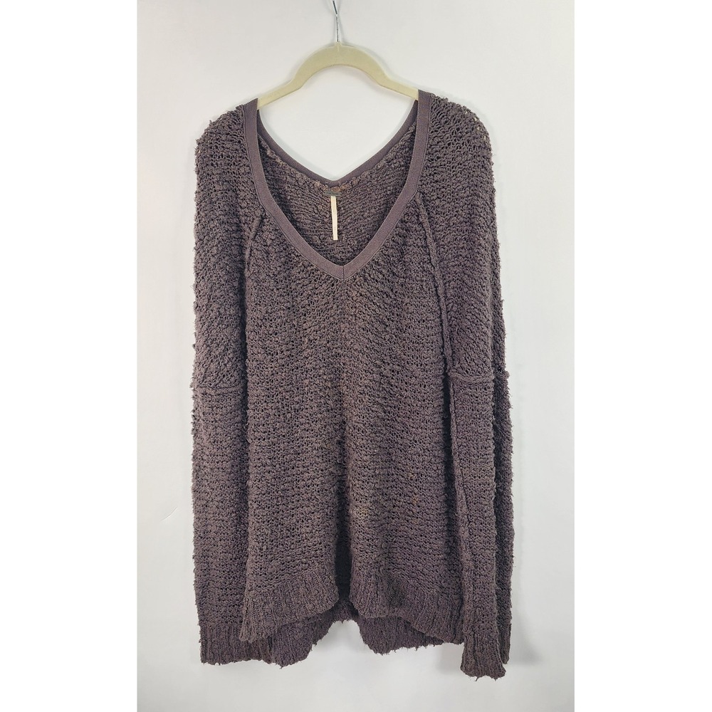 Free People Pullover Sweater Womens XS Oversized Brown Knobby Knit Cozy Schlubby